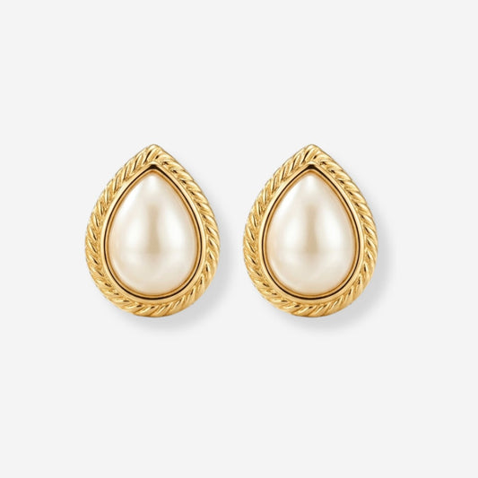 VINTAGE 1980S STATEMENT ETCHED TEAR DROP IMITATION PEARL CLIP ON EARRINGS
SOH VINTAGE 