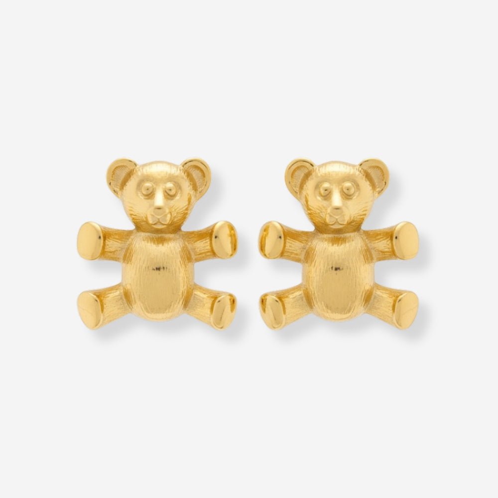 VINTAGE 1980S STATEMENT ETCHED  TEDDY BEAR CLIP ON EARRINGS