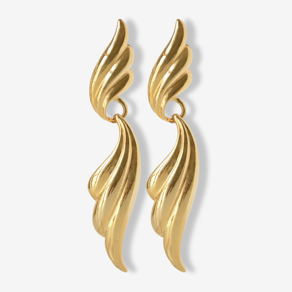 VINTAGE 1980S STATEMENT GOLD PLATED  DUO WAVE DROP EARRINGS