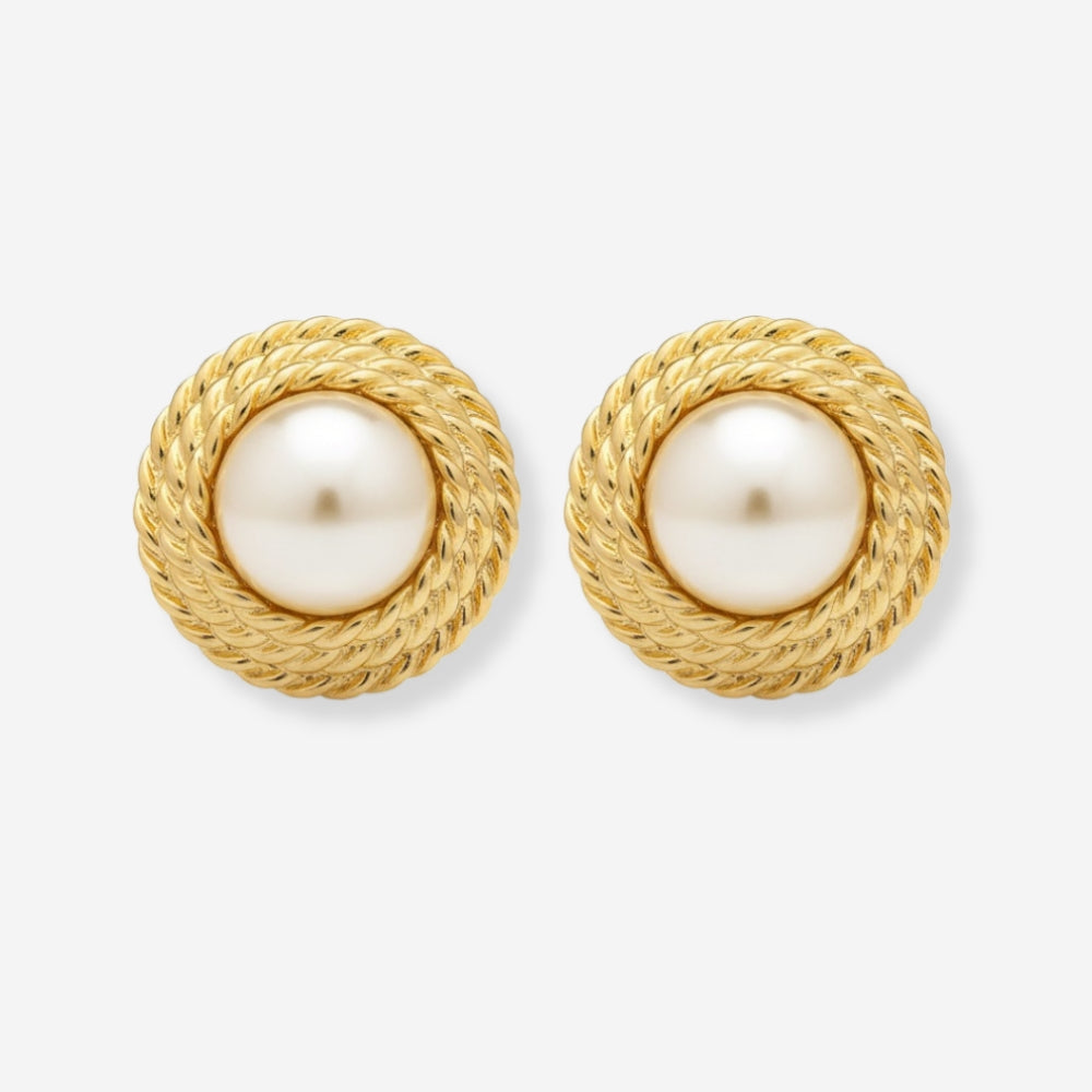 VINTAGE 1980S STATEMENT IMITATION PEARL ROPE TWIST CLIP ON EARRINGS