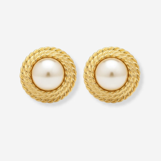 VINTAGE 1980S STATEMENT IMITATION PEARL ROPE TWIST CLIP ON EARRINGS