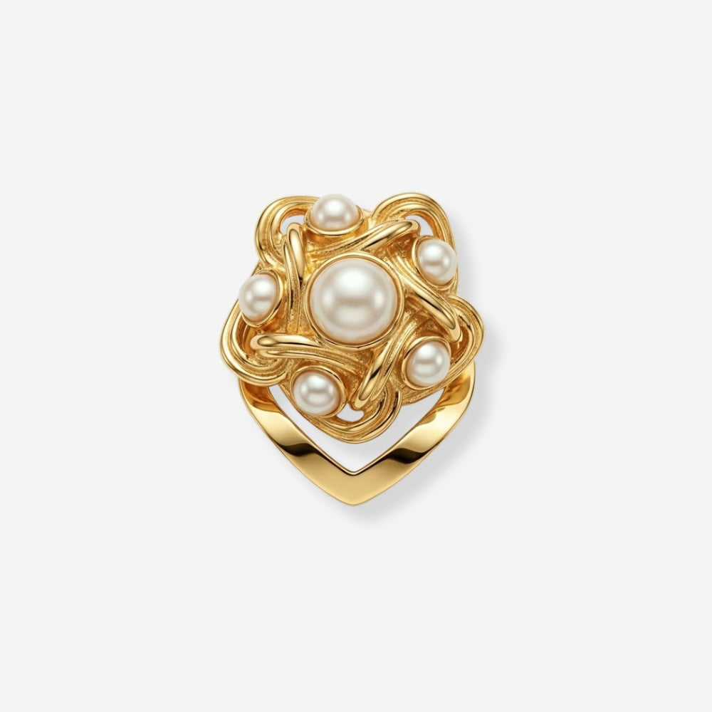 VINTAGE 1980S  STATEMENT IMITATION PEARL SWIRL SCARF RING 