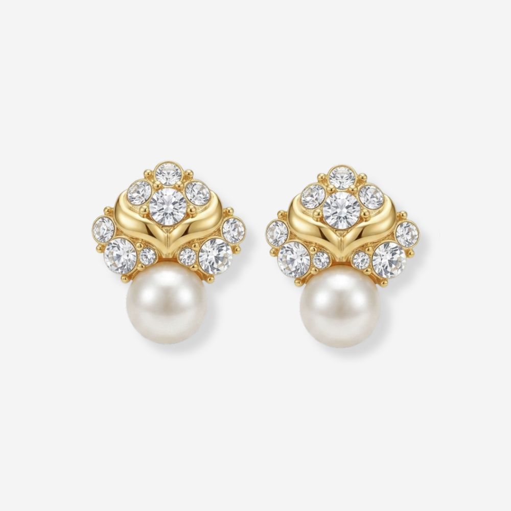 VINTAGE 1980S STATEMENT MONET CRYSTAL CLUSTER  & PEARL STUD EARRINGS  