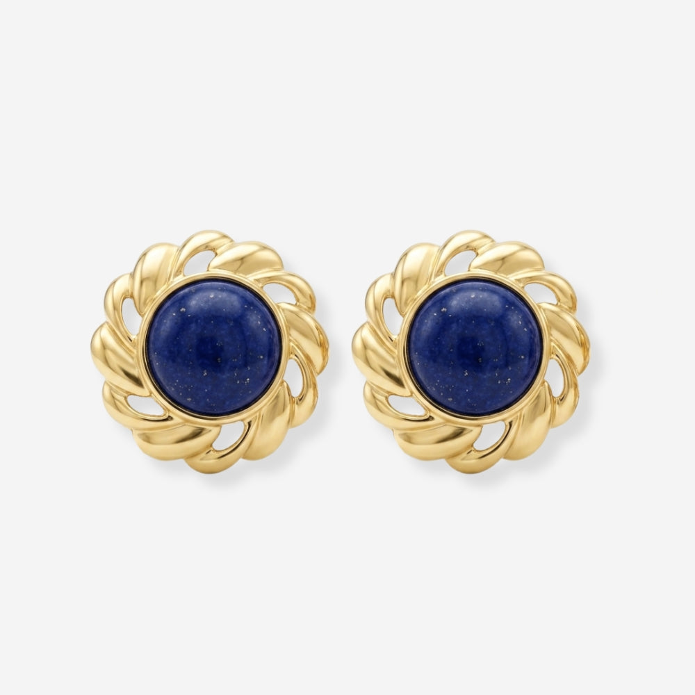 VINTAGE 1980S STATEMENT NAPIER BLUE SCALLOP EDGE ROUND EARRINGS