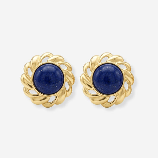 VINTAGE 1980S STATEMENT NAPIER BLUE SCALLOP EDGE ROUND EARRINGS