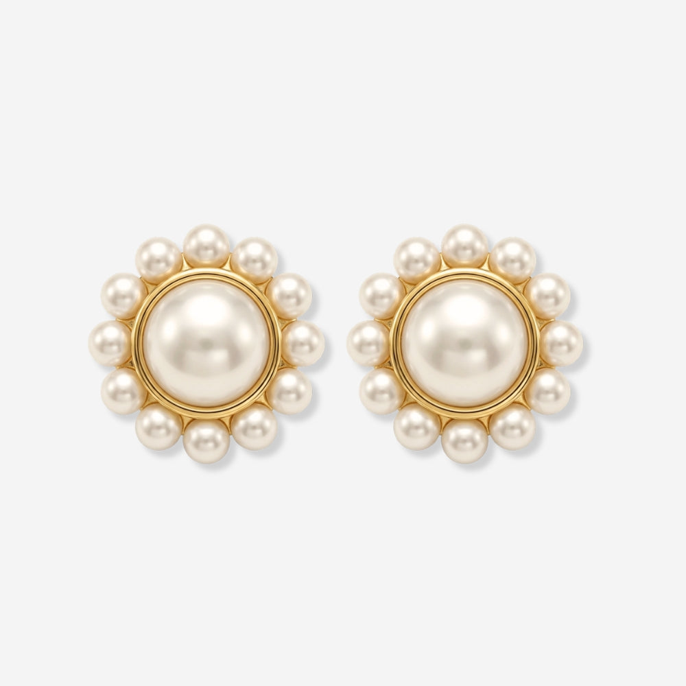 VINTAGE 1980S STATEMENT NAPIER  PEARL CLUSTER  EARRINGS 