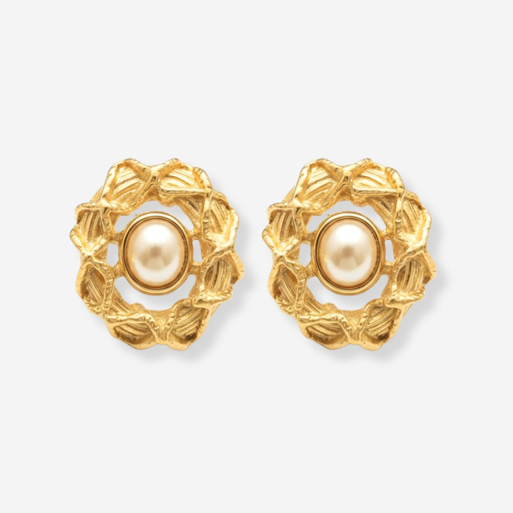 VINTAGE 1980S STATEMENT ORNATE IMITATION PEARL EARRINGS