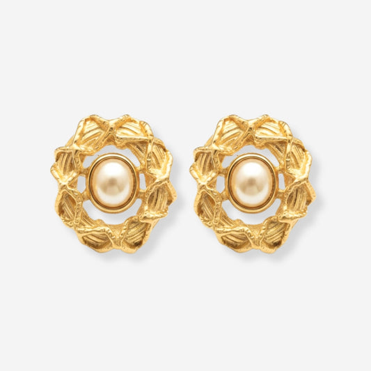 VINTAGE 1980S STATEMENT ORNATE IMITATION PEARL EARRINGS