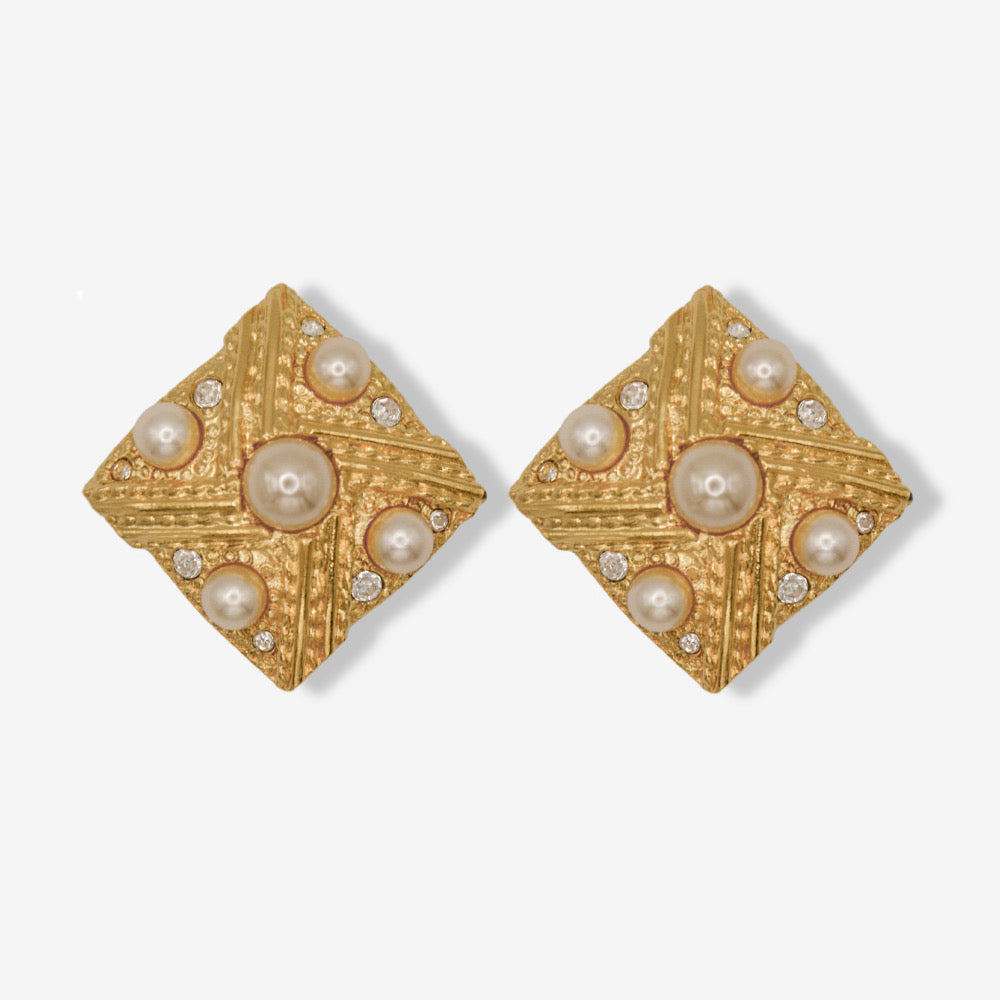 VINTAGE 1980S STATEMENT RHOMBUS ABSTRACT CLIP ON EARRINGS 