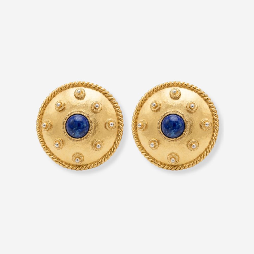 VINTAGE 1980S STATEMENT SPHINX BLUE ROUND CLIP ON  EARRINGS 