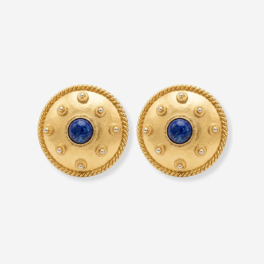 VINTAGE 1980S STATEMENT SPHINX BLUE ROUND CLIP ON  EARRINGS 