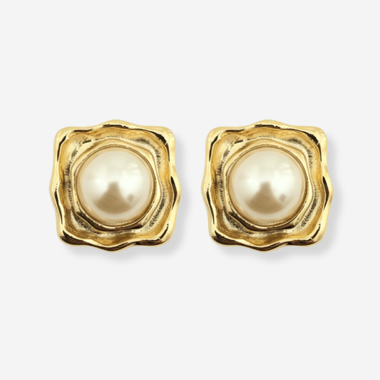 VINTAGE 1980S STATEMENT SQUARE PEARL CLIP ON EARRINGS 