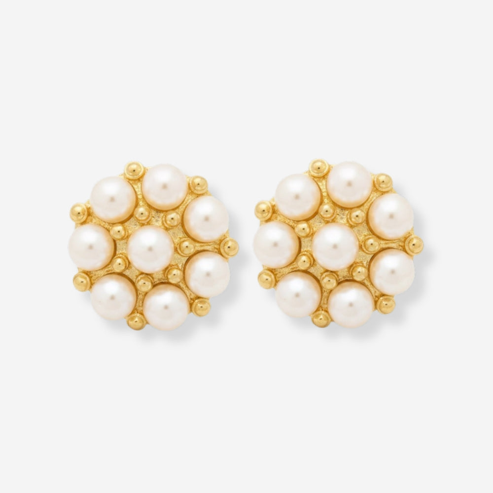 VINTAGE 1980S STATEMENT TEXTURED  ROUND CLUSTER IMITATION PEARL EARRINGS