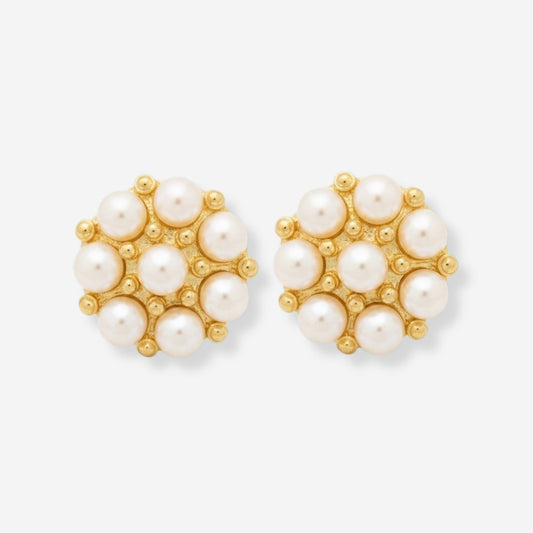 VINTAGE 1980S STATEMENT TEXTURED  ROUND CLUSTER IMITATION PEARL EARRINGS