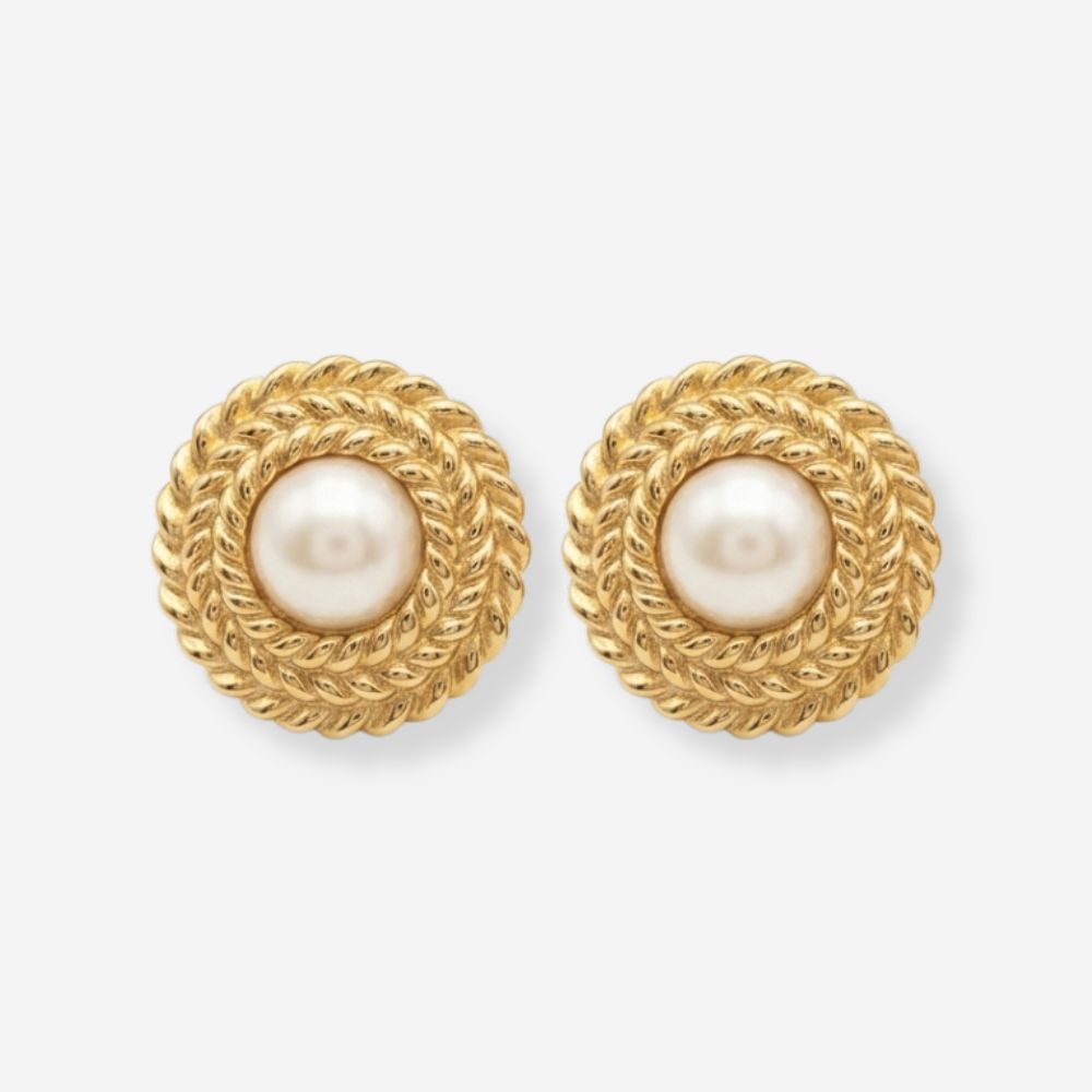 VINTAGE 1980S STATEMENT TEXTURED  ROUND  IMITATION PEARL EARRINGS