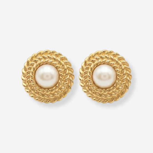 VINTAGE 1980S STATEMENT TEXTURED  ROUND  IMITATION PEARL EARRINGS