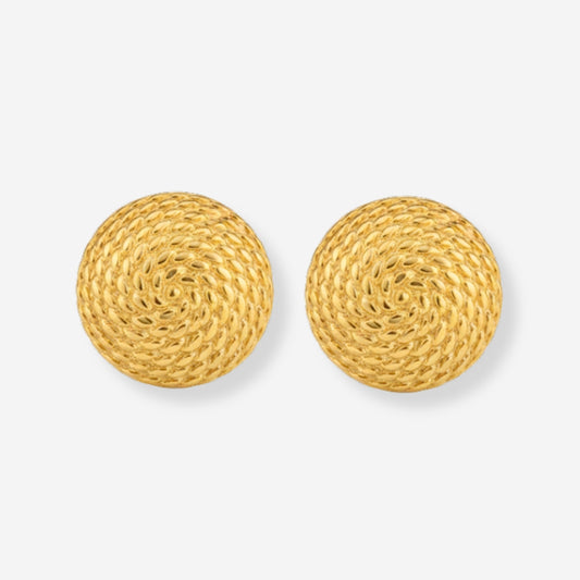 VINTAGE 1980S STATEMENT ETCHED ROPE ROUND CLIP ON EARRINGS