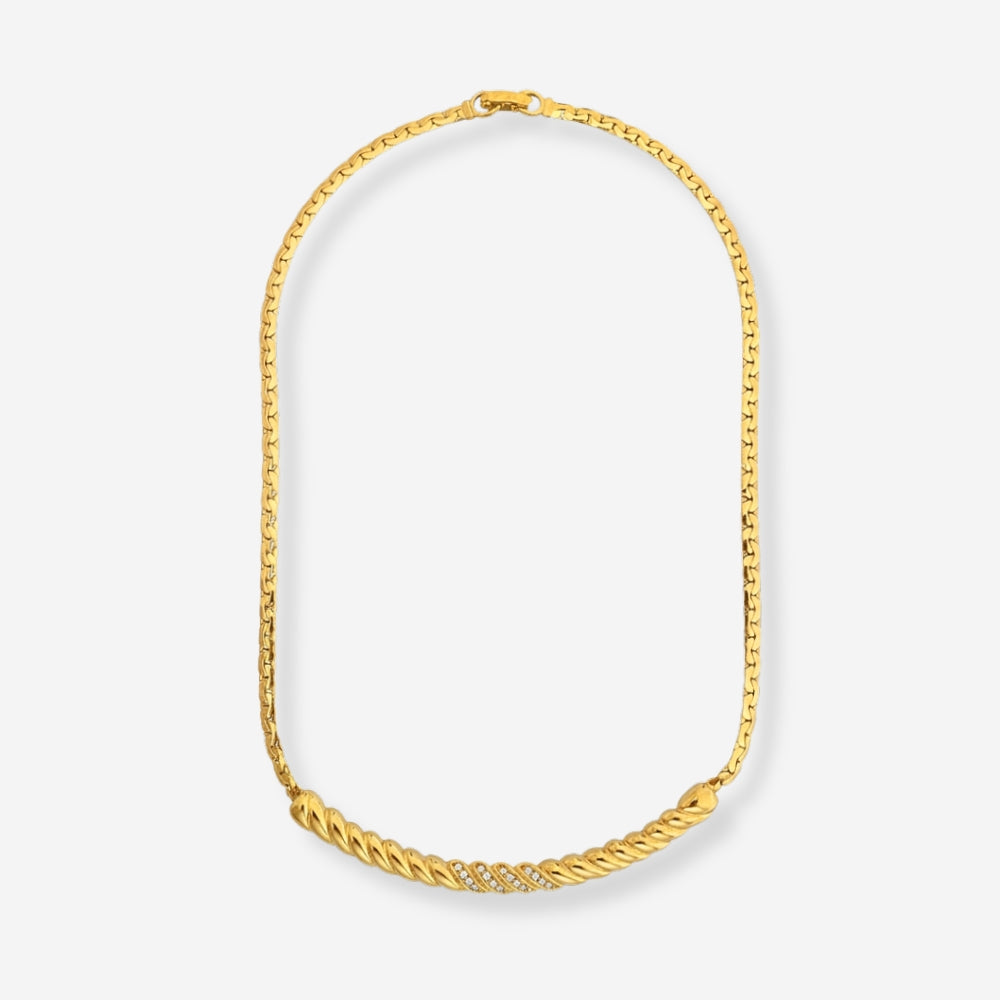 VINTAGE 1980S TIMELESS CRYSTAL CURVE BAR NECKLACE