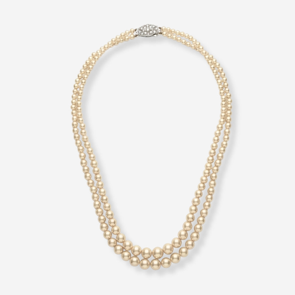 VINTAGE 1980S TIMELESS GRADUATED  PEARL DOUBLE  STRAND NECKLACE 
