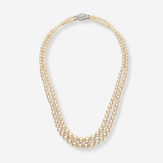 VINTAGE 1980S TIMELESS GRADUATED  PEARL DOUBLE  STRAND NECKLACE 