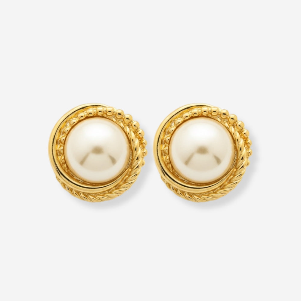 VINTAGE 1980S TRIO TRIM CLASSIC IMITATION PEARL ROUND  EARRINGS