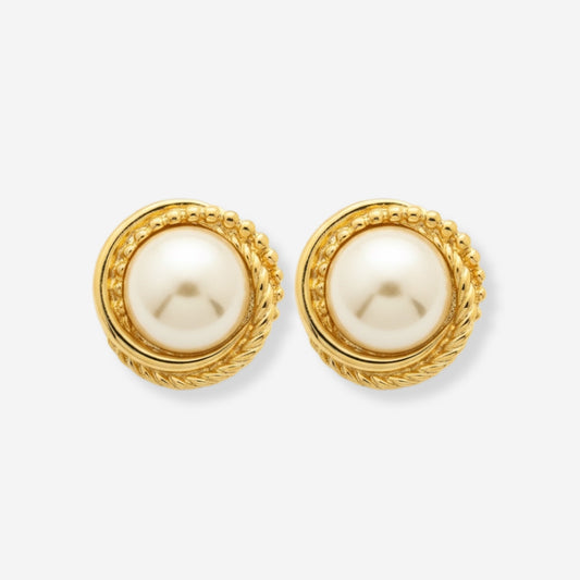 VINTAGE 1980S TRIO TRIM CLASSIC IMITATION PEARL ROUND  EARRINGS