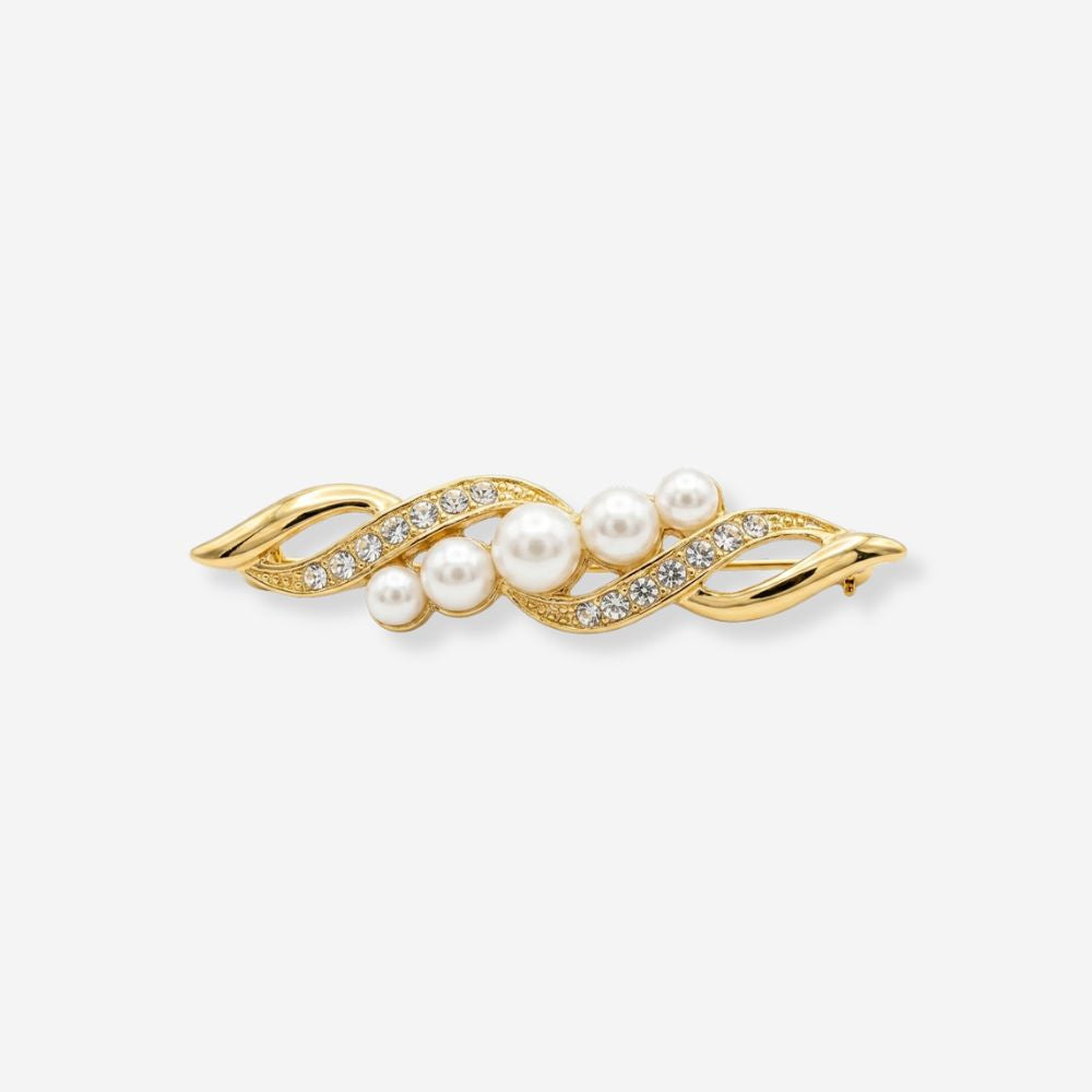 VINTAGE 1980S TWIST BAR PEARL BROOCH