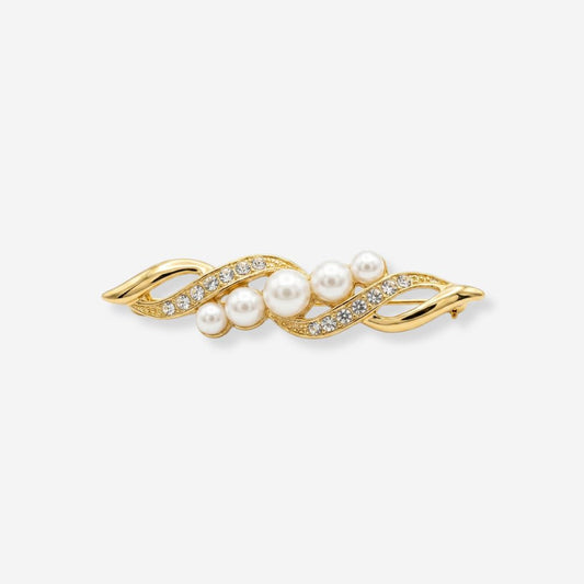 VINTAGE 1980S TWIST BAR PEARL BROOCH