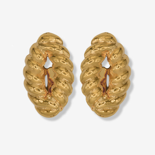VINTAGE 1980S WAVE RIDGED SHELL CLIP ON EARRINGS