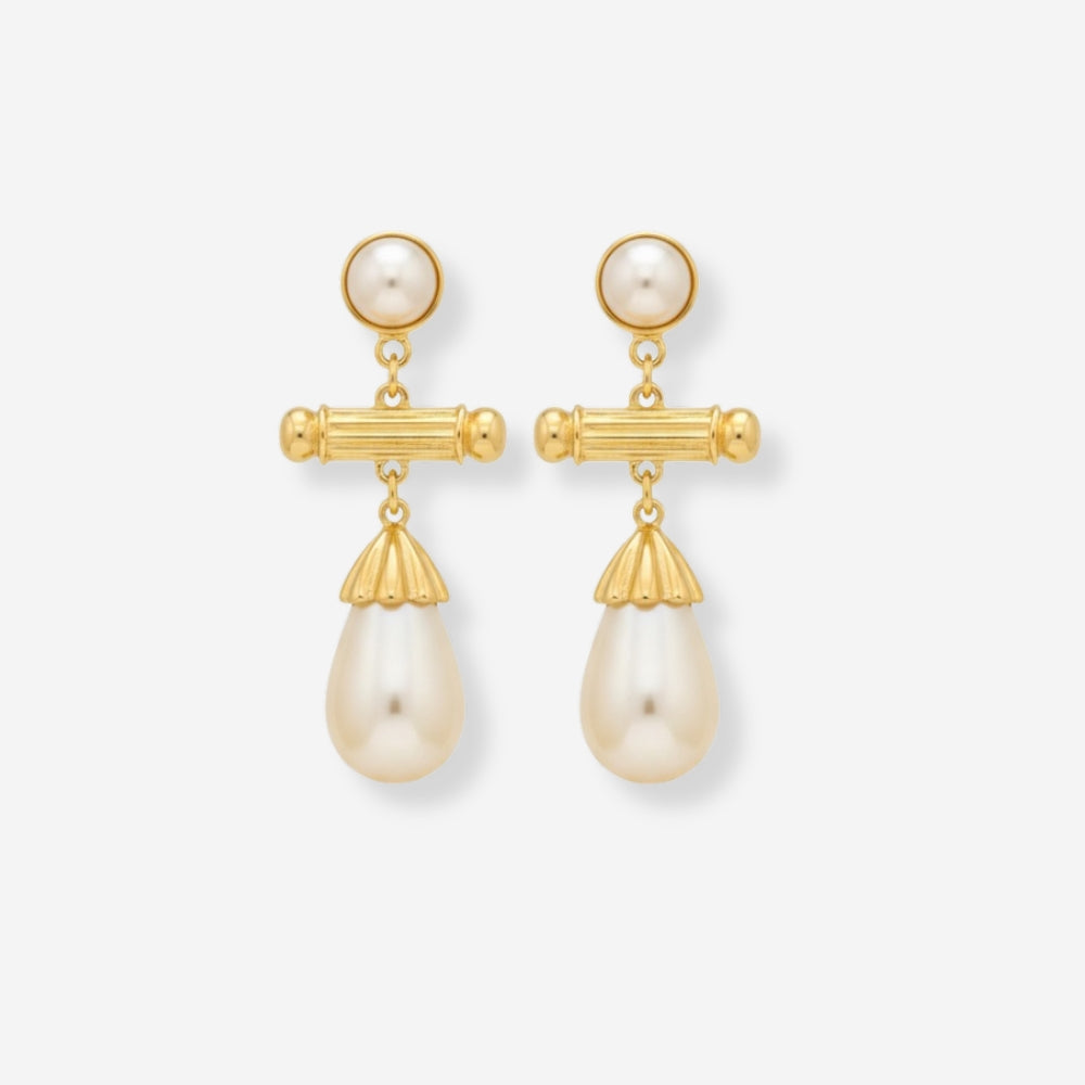 VINTAGE 1980S STATEMENT IMITATION PEARL DROP NARA EARRINGS