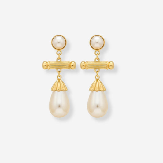 VINTAGE 1980S STATEMENT IMITATION PEARL DROP NARA EARRINGS