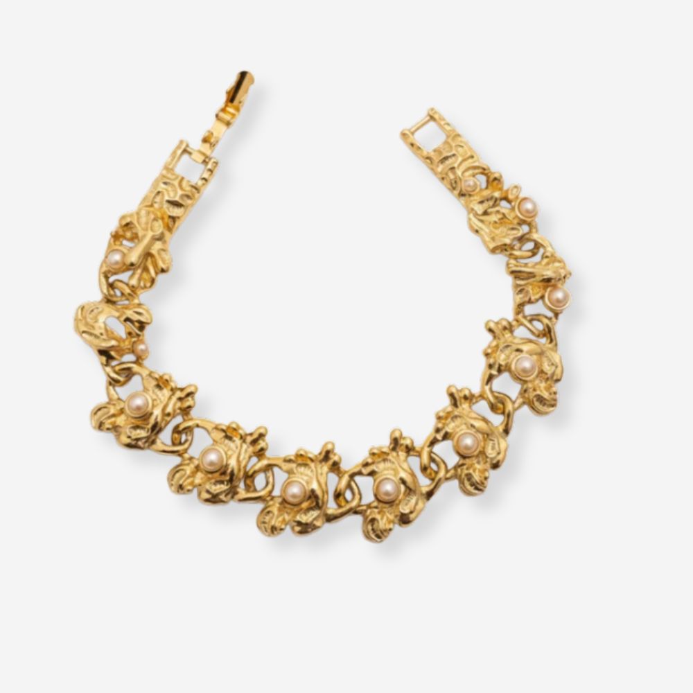 VINTAGE 1980s ETCHED CLUSTER IMITATION PEARL BRACELET