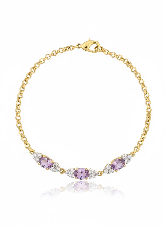 VINTAGE 1980s OVAL  LAVENDER CRYSTAL LINKED   BRACELET