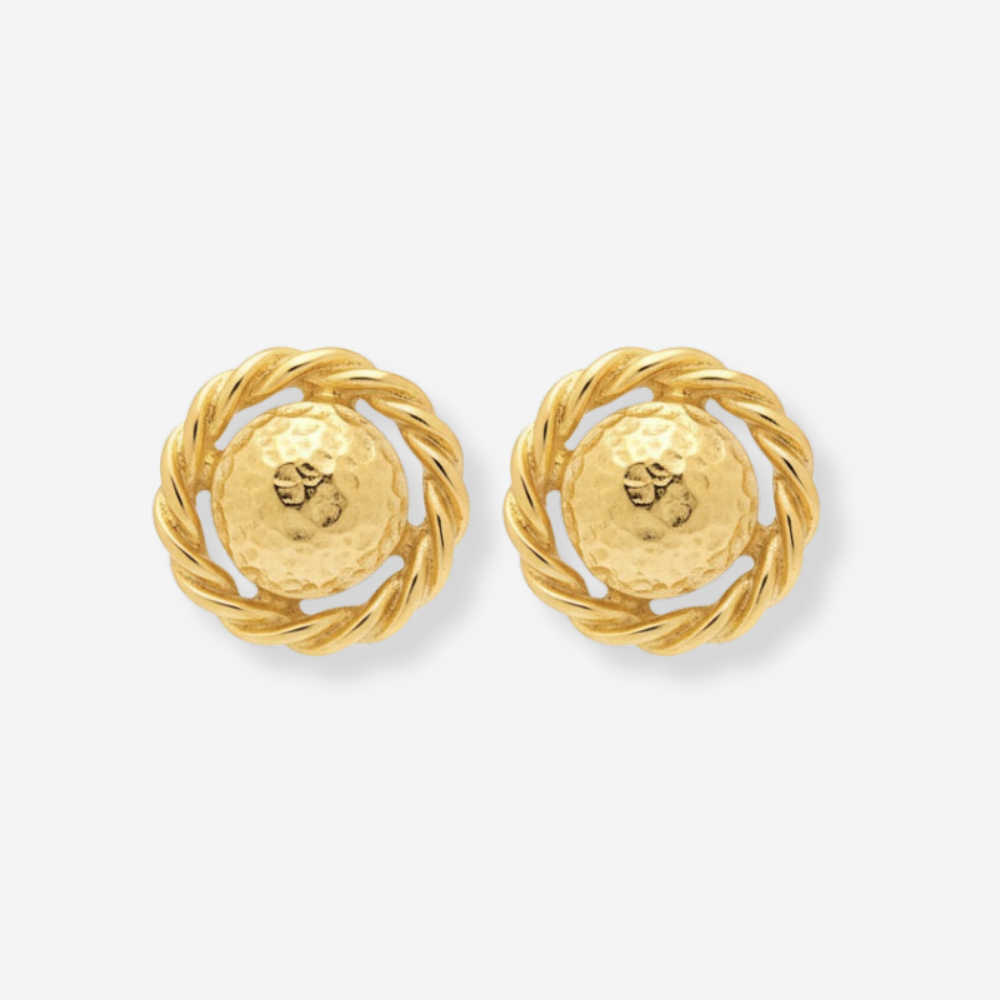 VINTAGE 1990S CLASSIC GOLD PARISIAN PLATED ROPE TWIST ROUND STUD EARRINGS