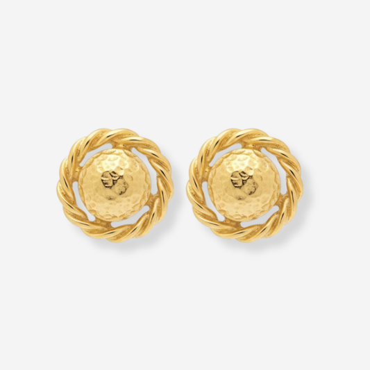 VINTAGE 1990S CLASSIC GOLD PARISIAN PLATED ROPE TWIST ROUND STUD EARRINGS