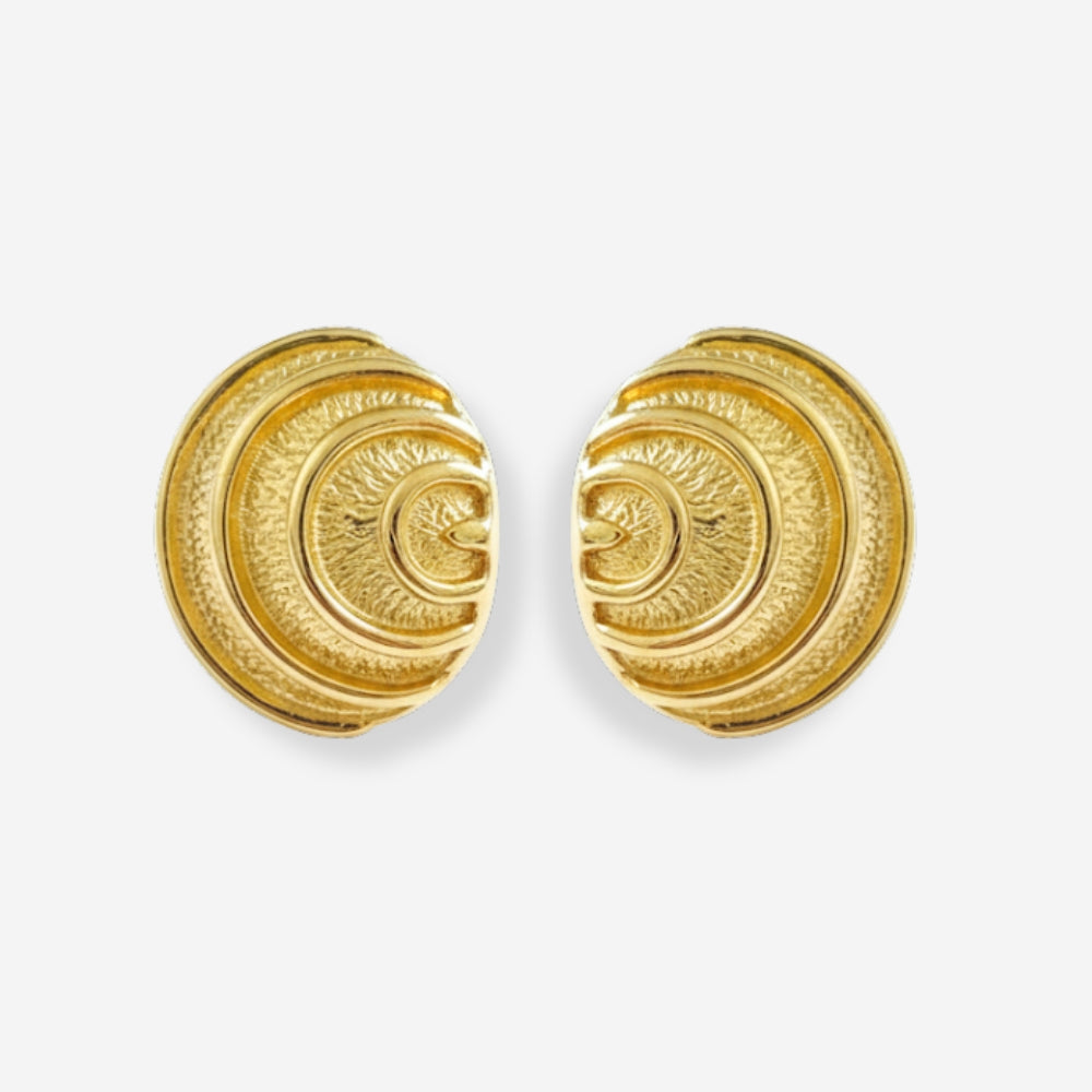 VINTAGE 1990S ETCHED CURVED  SHELL  CLIP ON EARRINGS