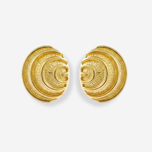 VINTAGE 1990S ETCHED CURVED  SHELL  CLIP ON EARRINGS