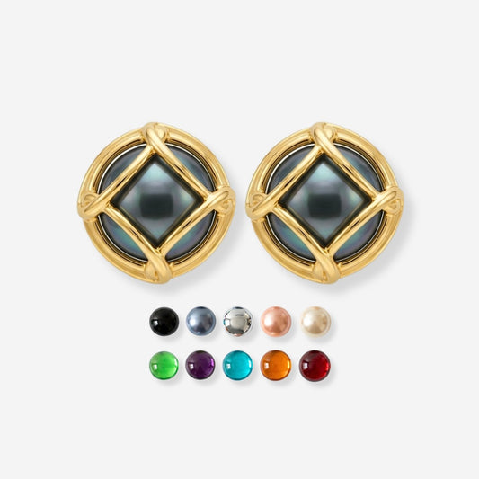 VINTAGE  1990S JOAN RIVERS INTERCHANGEABLE  CABOCHON CAGED  DOME EARRINGS  