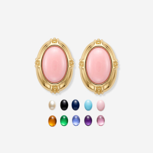 VINTAGE 1990S JOAN RIVERS INTERCHANGEABLE CABOCHON OVAL CLIP ON EARRINGS