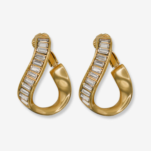 VINTAGE 1990S SWAROVSKI CRYSTAL TWIST HOOP CLIP ON EARRINGS