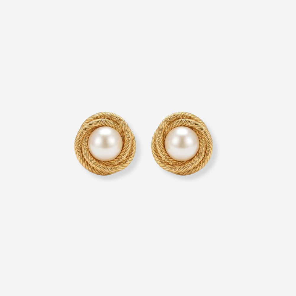 VINTAGE 1990S TIMELESS PEARL ROSE BUD STUD EARRINGS 