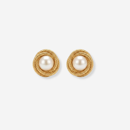 VINTAGE 1990S TIMELESS PEARL ROSE BUD STUD EARRINGS 
