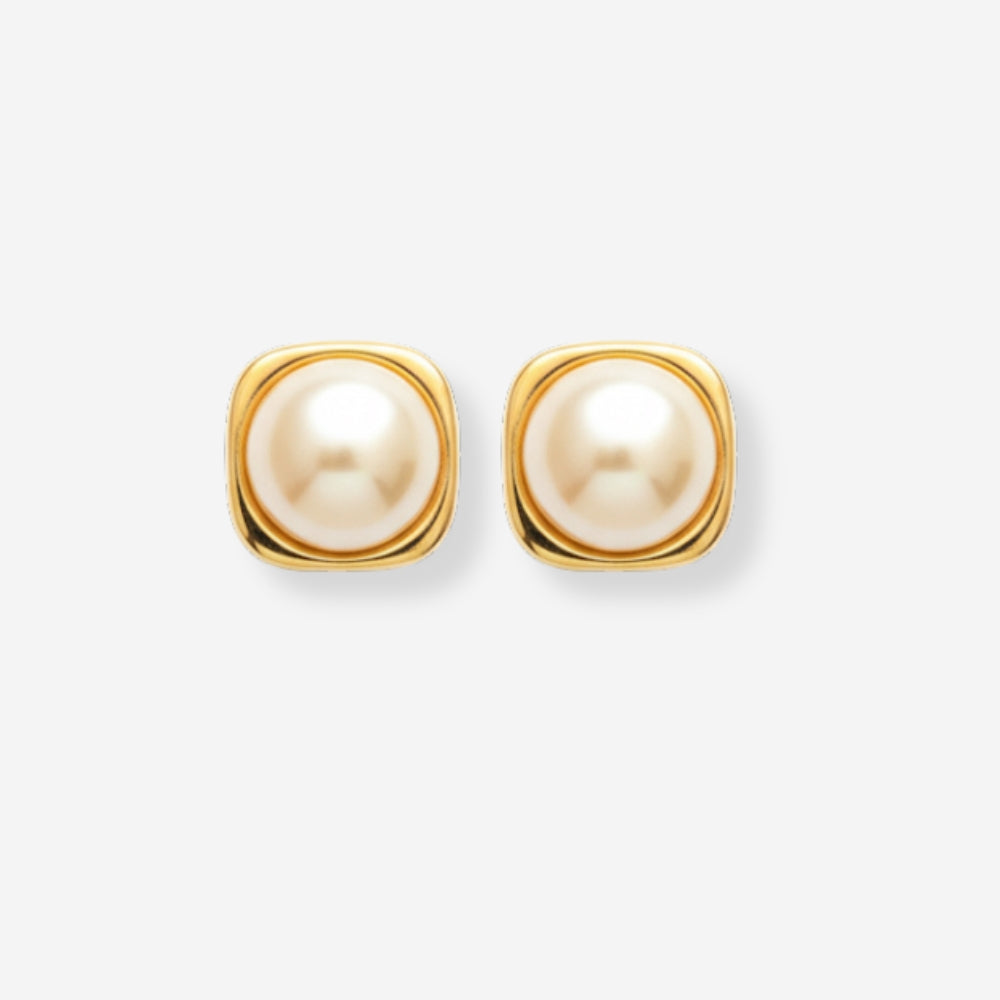 VINTAGE  1990s CLASSIC SQAURE  IMITATION PEARL EARRINGS