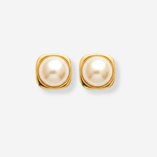 VINTAGE  1990s CLASSIC SQAURE  IMITATION PEARL EARRINGS