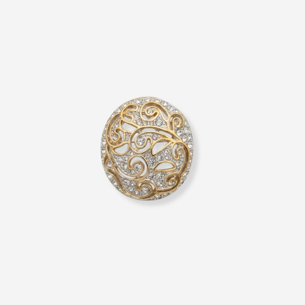 VINTAGE ORNATE CRYSTAL OVAL 1980S  BROOCH 