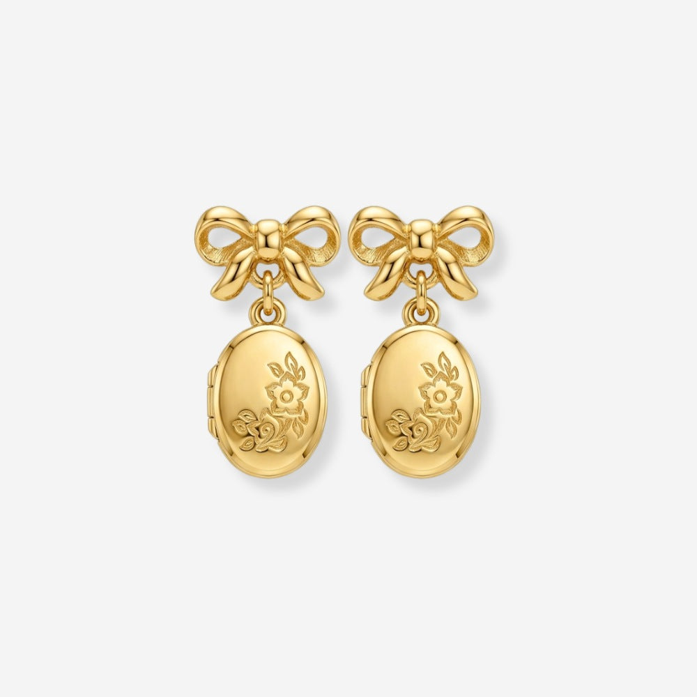 VINTAGE RARE  MONET 1980S PETITE  BOW AND FAUX LOCKET EARRINGS