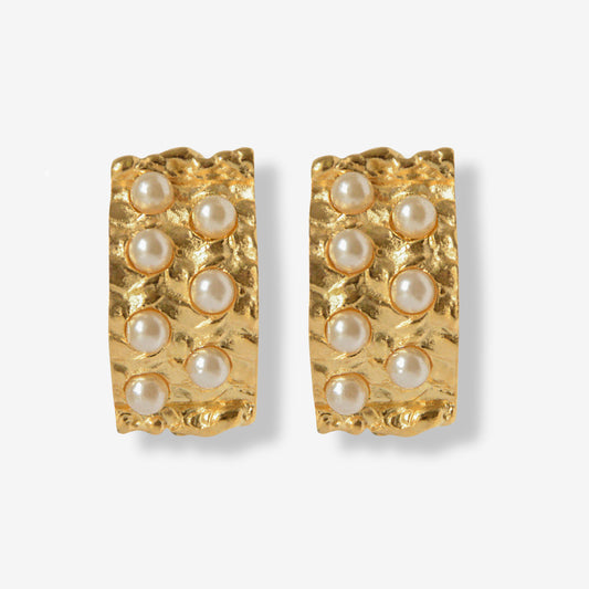 VINTAGE RECTANGLE HAMMERED IMITATION PEARL EARRINGS