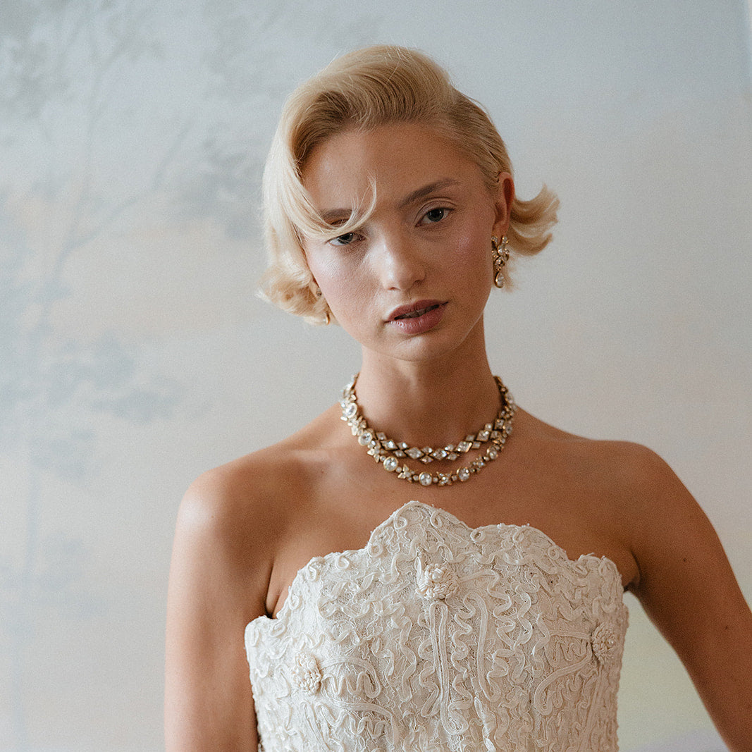 VINTAGE STATEMENT  1980s ART DECO SWAROVSKI CRYSTAL TENNIS NECKLACE _layereed 