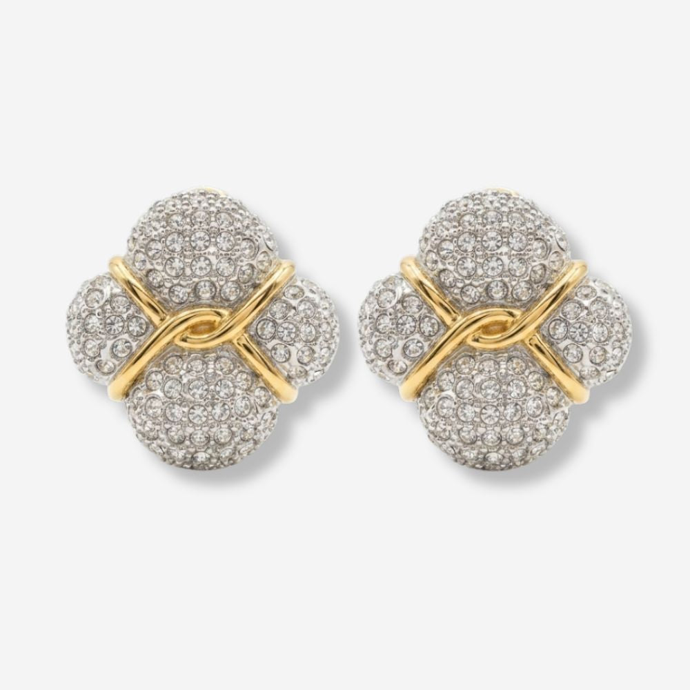 VINTAGE STATEMENT CYSTAL CLOVER CLIP ON  EARRINGS 