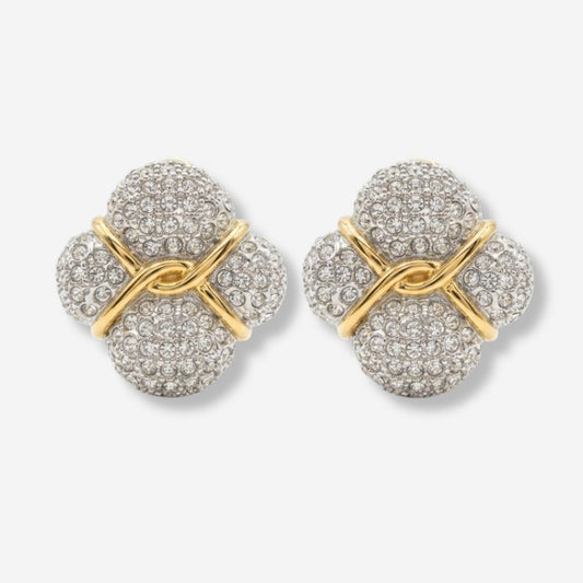 VINTAGE STATEMENT CYSTAL CLOVER CLIP ON  EARRINGS 